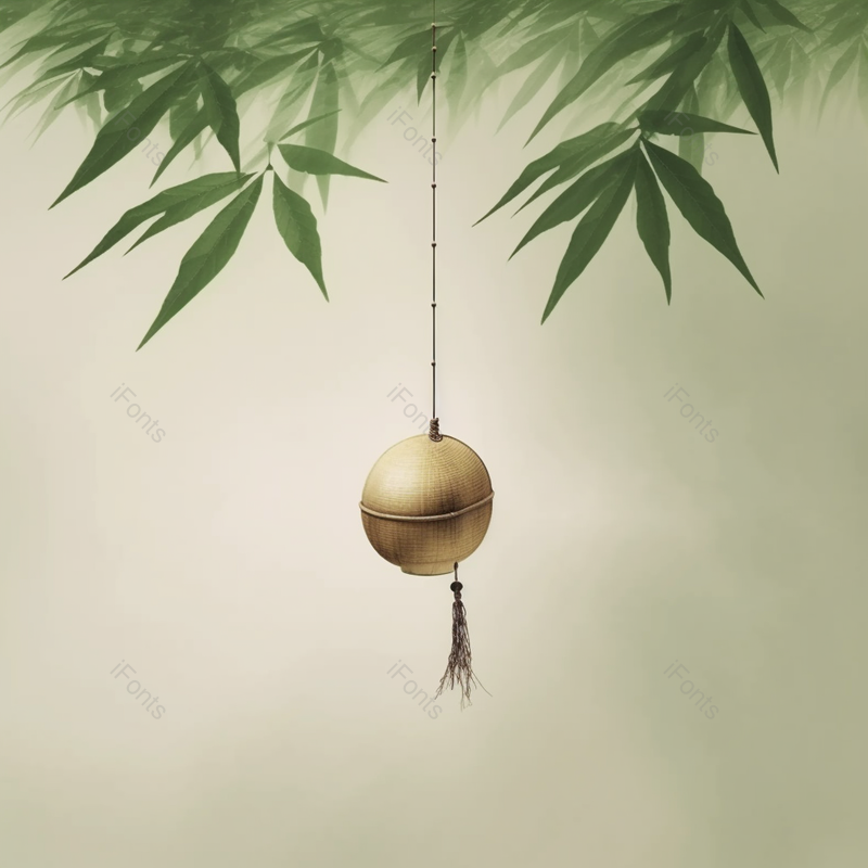 夏季古风绿色竹子铃铛圆形插画中国文化背景,插画/手绘图,插画/手绘图库,插画/手绘图下载,插画/手绘